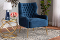 Baxton Studio Nelson Modern Luxe and Glam Navy Blue Velvet Fabric Upholstered and Gold Finished Metal Armchair
