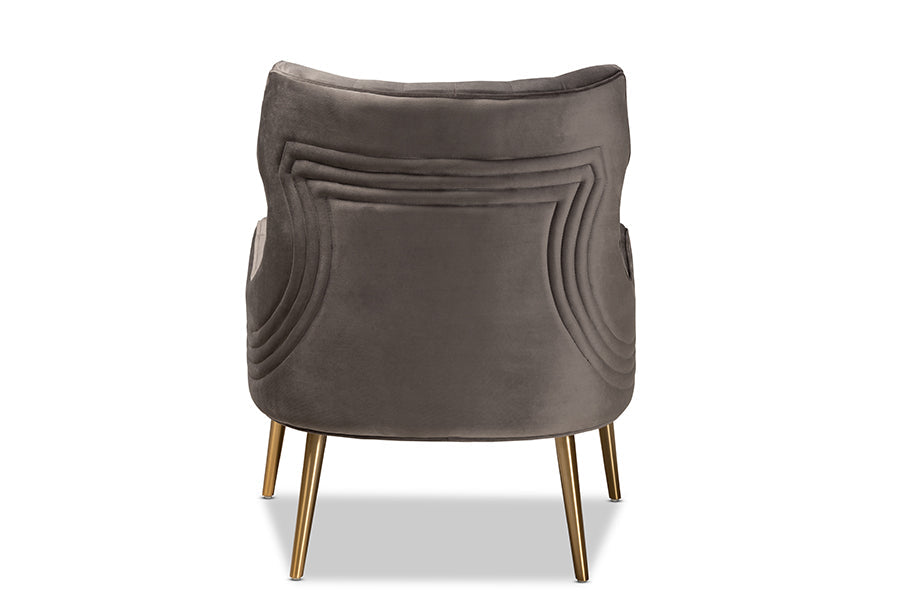 Baxton Studio Nelson Modern Luxe and Glam Grey Velvet Fabric Upholstered and Gold Finished Metal Armchair