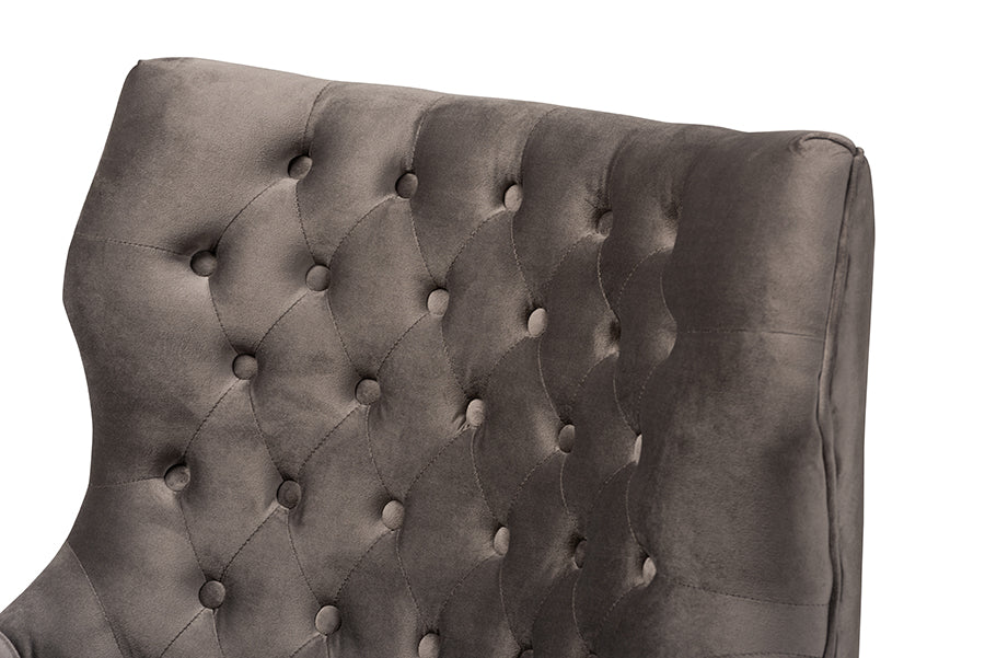 Baxton Studio Nelson Modern Luxe and Glam Grey Velvet Fabric Upholstered and Gold Finished Metal Armchair