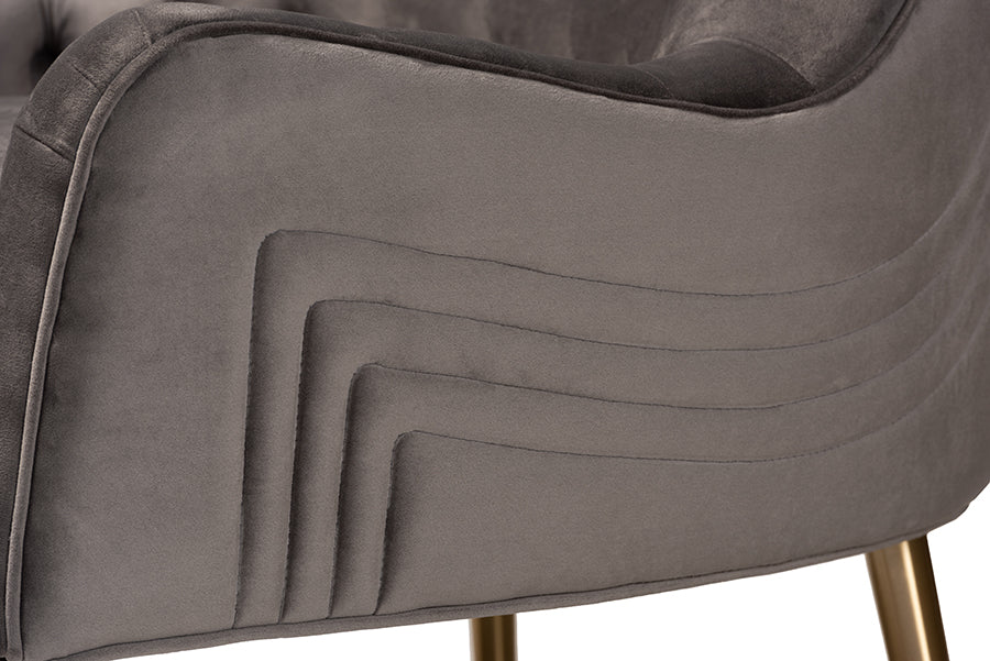 Baxton Studio Nelson Modern Luxe and Glam Grey Velvet Fabric Upholstered and Gold Finished Metal Armchair