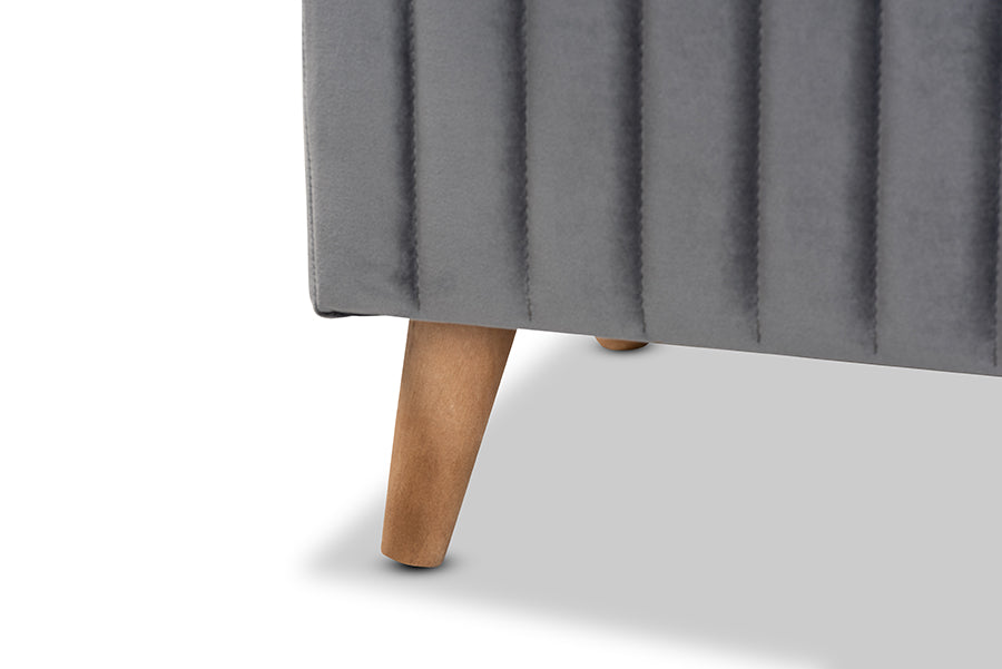 Baxton Studio Hanley Modern and Contemporary Grey Velvet Fabric Upholstered and Walnut Brown Finished Wood Storage Ottoman