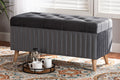 Baxton Studio Hanley Modern and Contemporary Grey Velvet Fabric Upholstered and Walnut Brown Finished Wood Storage Ottoman