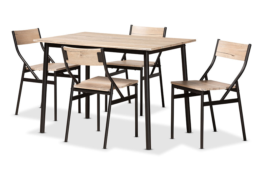 Baxton Studio Carmen Modern and Contemporary Oak Brown Finished Wood and Dark Brown Metal 5-Piece Dining Set