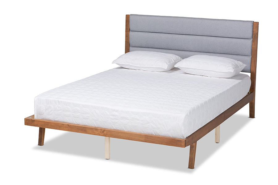 Baxton Studio Jarlan Modern and Contemporary Transitional Grey Fabric Upholstered and Walnut Brown Finished Wood Full Size Platform Bed