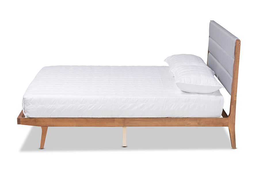 Baxton Studio Jarlan Modern and Contemporary Transitional Grey Fabric Upholstered and Walnut Brown Finished Wood Full Size Platform Bed