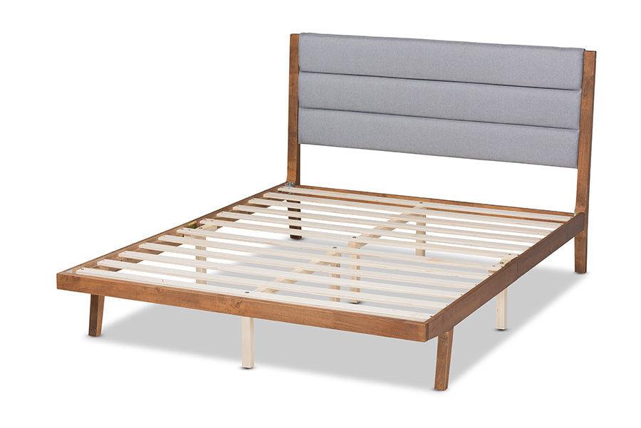 Baxton Studio Jarlan Modern and Contemporary Transitional Grey Fabric Upholstered and Walnut Brown Finished Wood Full Size Platform Bed