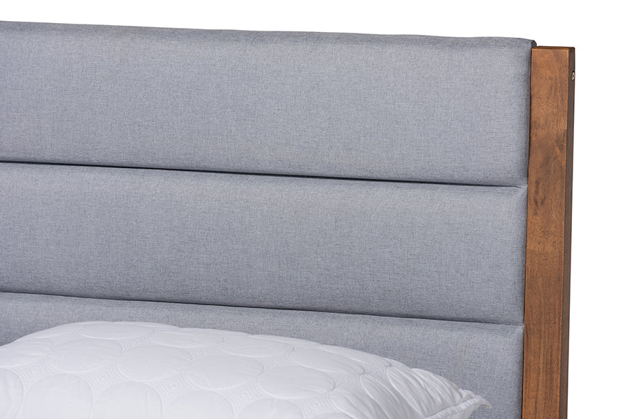 Baxton Studio Jarlan Modern and Contemporary Transitional Grey Fabric Upholstered and Walnut Brown Finished Wood Full Size Platform Bed