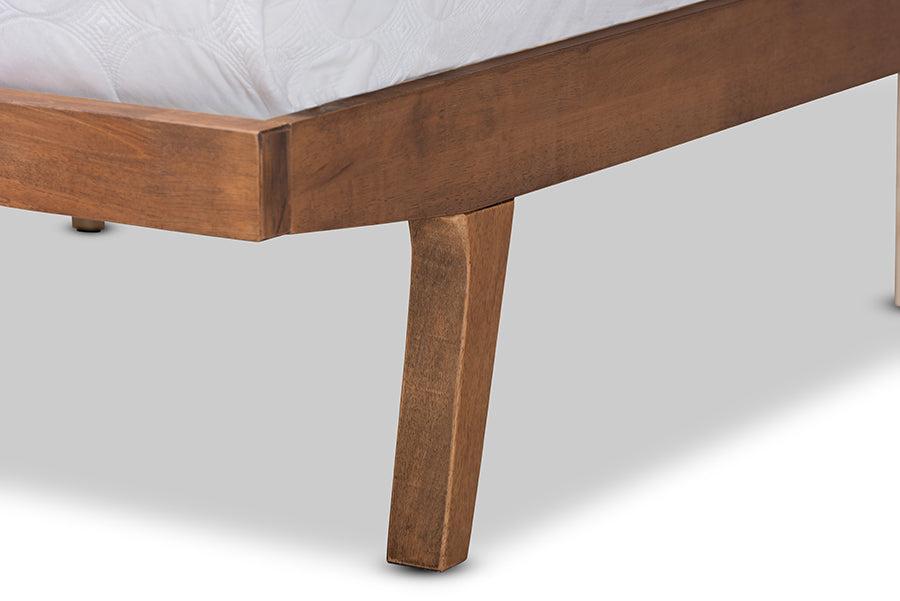 Baxton Studio Jarlan Modern and Contemporary Transitional Grey Fabric Upholstered and Walnut Brown Finished Wood Queen Size Platform Bed