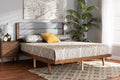 Baxton Studio Jarlan Modern and Contemporary Transitional Grey Fabric Upholstered and Walnut Brown Finished Wood Queen Size Platform Bed