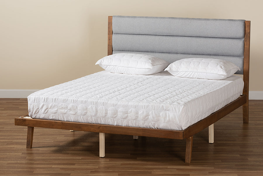 Baxton Studio Jarlan Modern and Contemporary Transitional Grey Fabric Upholstered and Walnut Brown Finished Wood Full Size Platform Bed