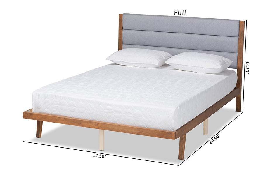 Baxton Studio Jarlan Modern and Contemporary Transitional Grey Fabric Upholstered and Walnut Brown Finished Wood Full Size Platform Bed