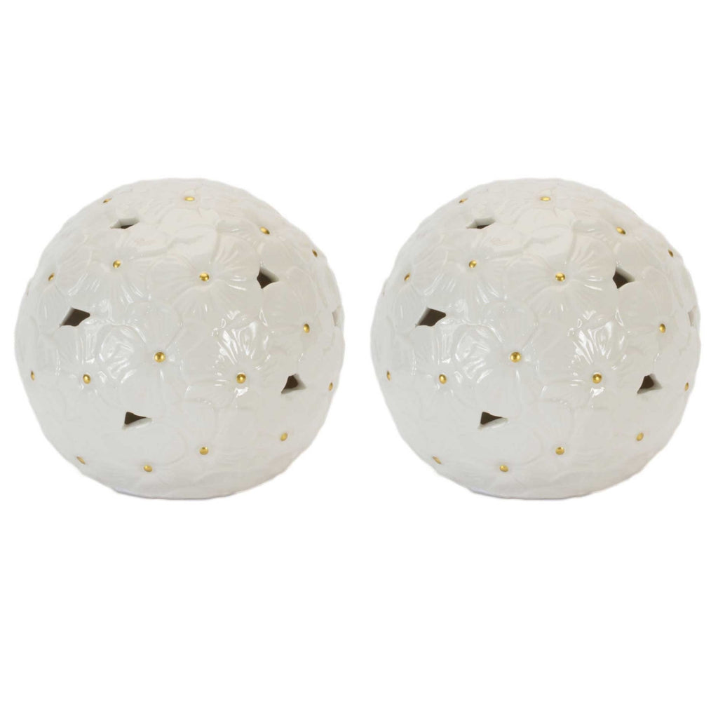 Floral Embossed Ceramic Orb (Set of 2)
