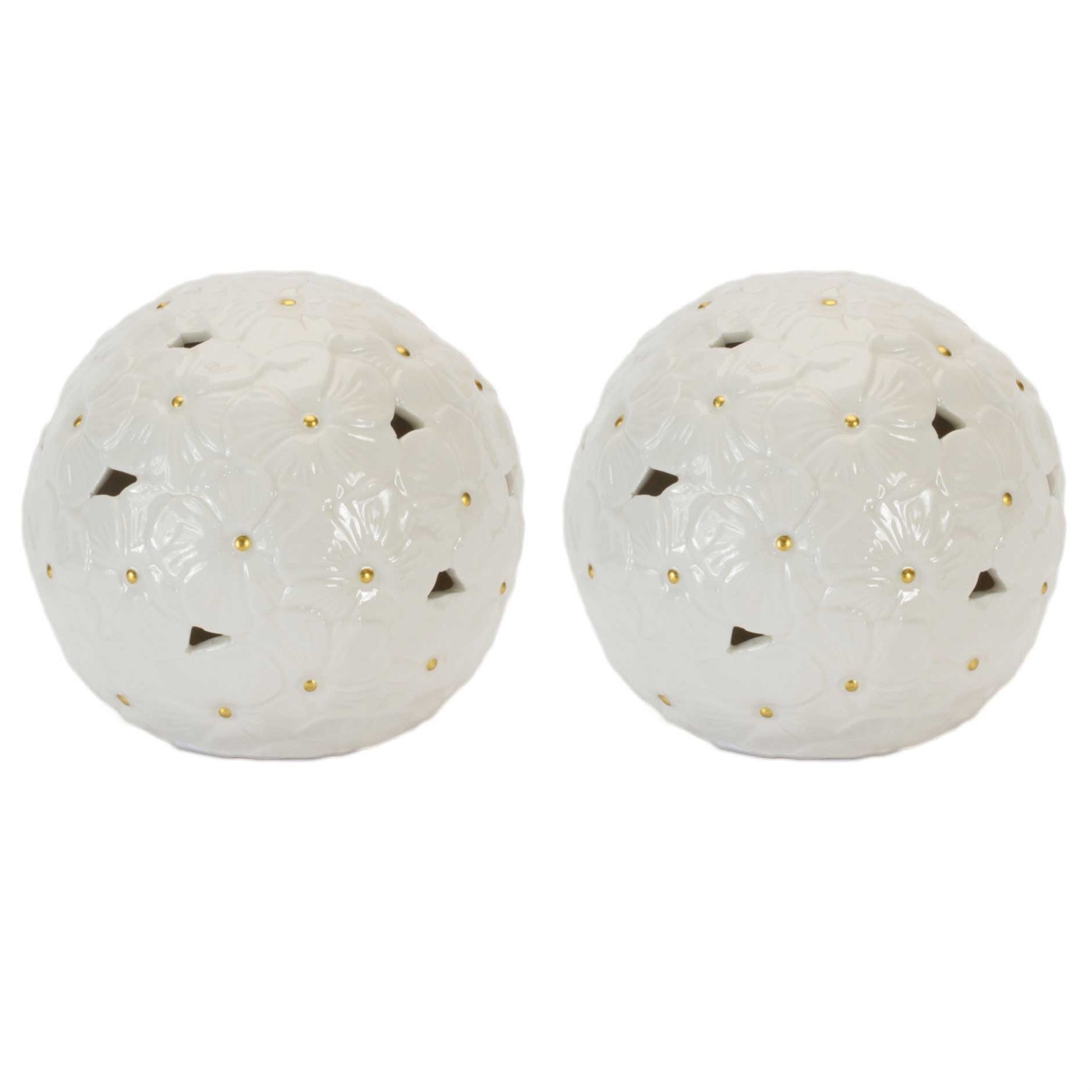 Floral Embossed Ceramic Orb (Set of 2)