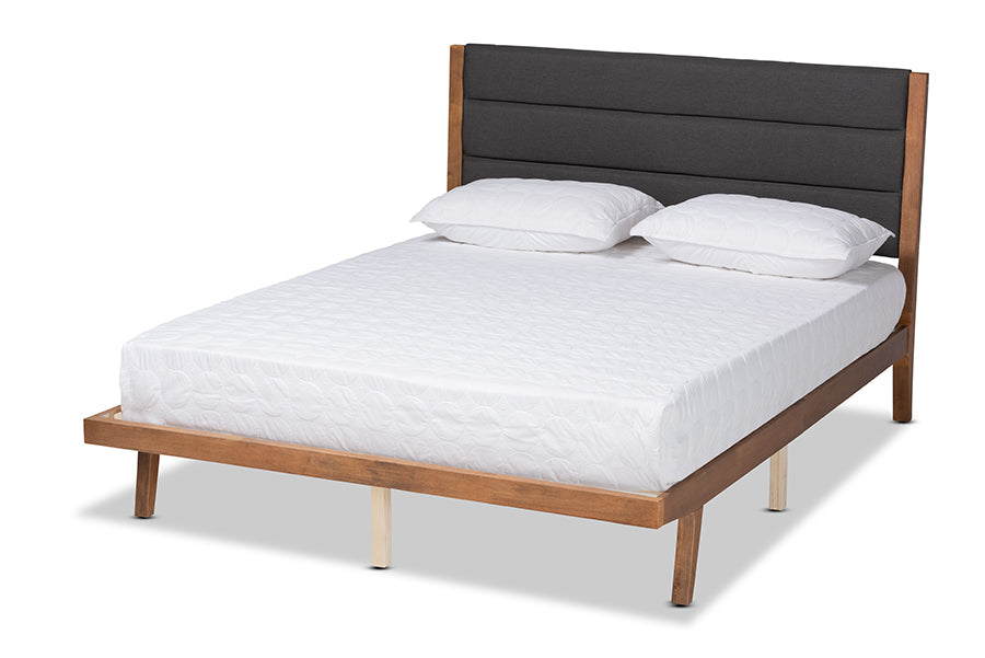 Baxton Studio Jarlan Modern and Contemporary Transitional Charcoal Fabric Upholstered and Walnut Brown Finished Wood King Size Platform Bed