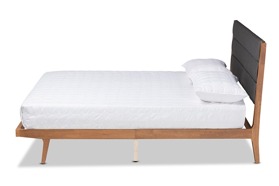 Baxton Studio Jarlan Modern and Contemporary Transitional Charcoal Fabric Upholstered and Walnut Brown Finished Wood Queen Size Platform Bed