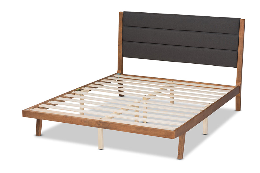 Baxton Studio Jarlan Modern and Contemporary Transitional Charcoal Fabric Upholstered and Walnut Brown Finished Wood Queen Size Platform Bed