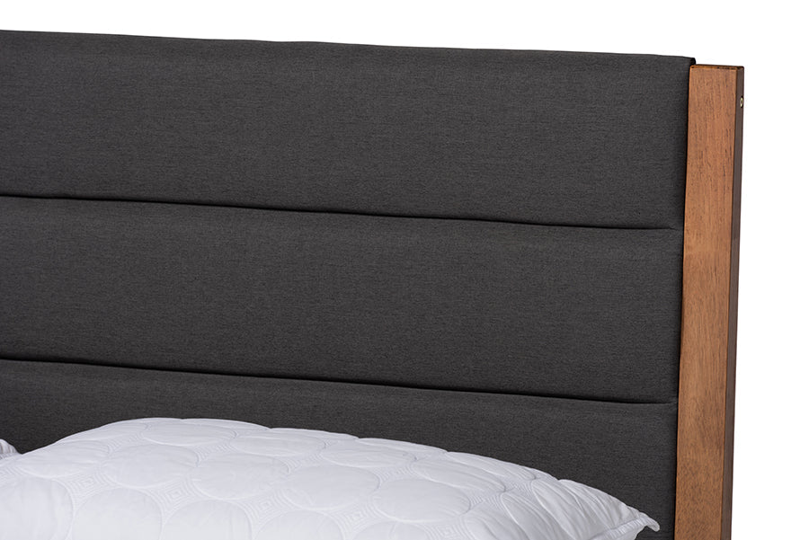 Baxton Studio Jarlan Modern and Contemporary Transitional Charcoal Fabric Upholstered and Walnut Brown Finished Wood Queen Size Platform Bed