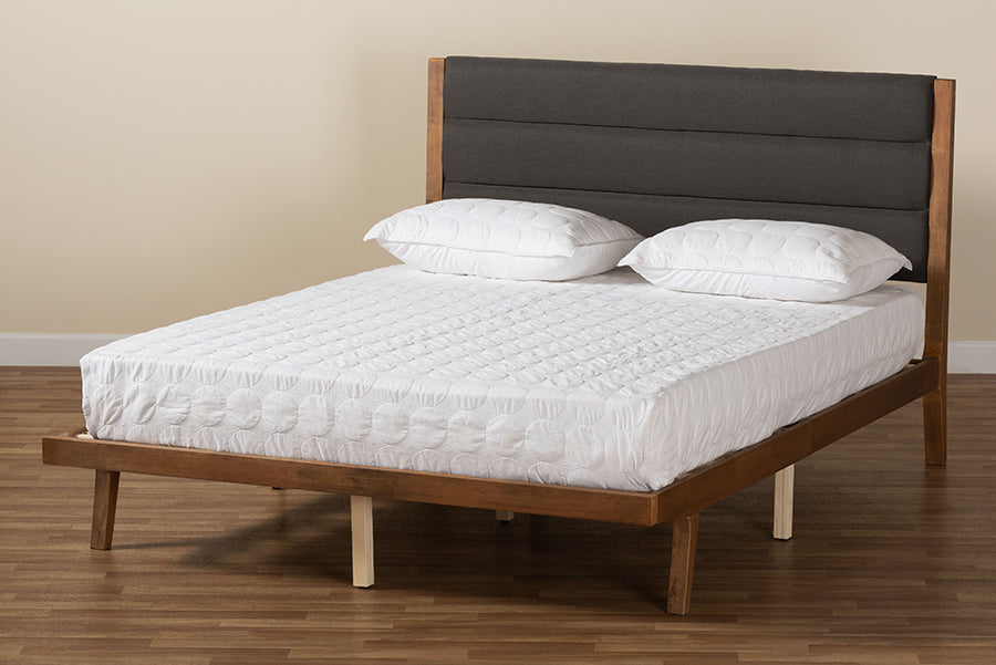 Baxton Studio Jarlan Modern and Contemporary Transitional Charcoal Fabric Upholstered and Walnut Brown Finished Wood King Size Platform Bed