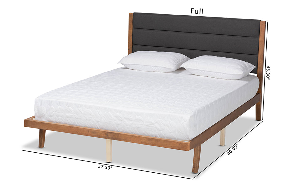 Baxton Studio Jarlan Modern and Contemporary Transitional Charcoal Fabric Upholstered and Walnut Brown Finished Wood King Size Platform Bed
