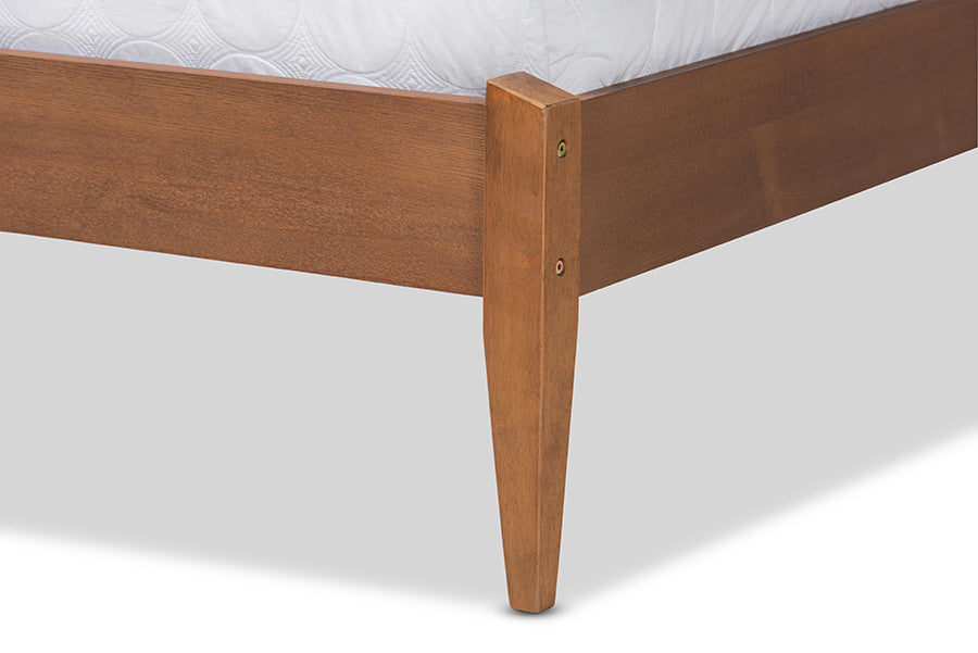 Baxton Studio Lenora Mid-Century Modern Beige Fabric Upholstered and Walnut Brown Finished Wood King Size Platform Bed