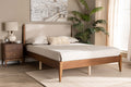 Baxton Studio Lenora Mid-Century Modern Beige Fabric Upholstered and Walnut Brown Finished Wood Full Size Platform Bed