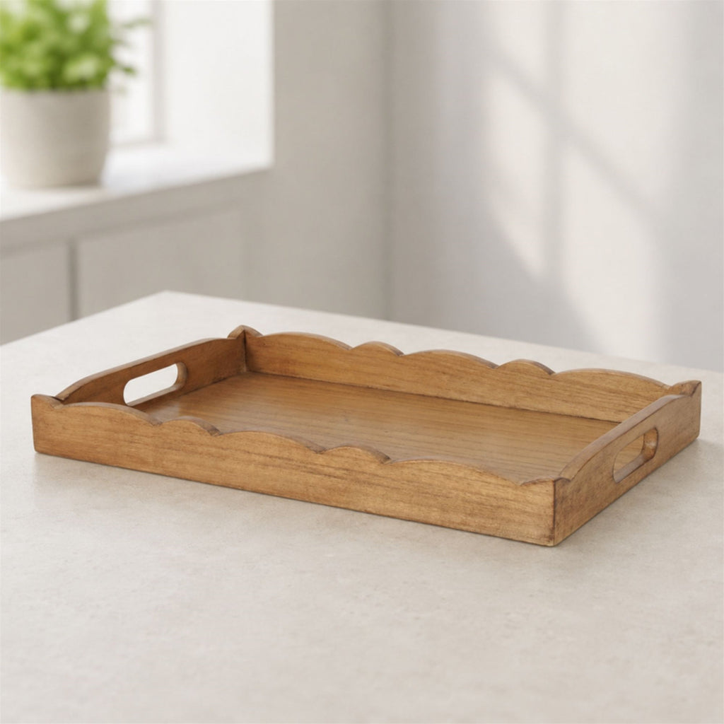 Scalloped Edge Wooden Tray (Set of 2)