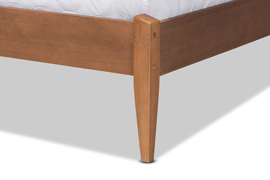 Baxton Studio Lenora Mid-Century Modern Grey Fabric Upholstered and Walnut Brown Finished Wood King Size Platform Bed