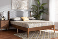 Baxton Studio Lenora Mid-Century Modern Grey Fabric Upholstered and Walnut Brown Finished Wood King Size Platform Bed