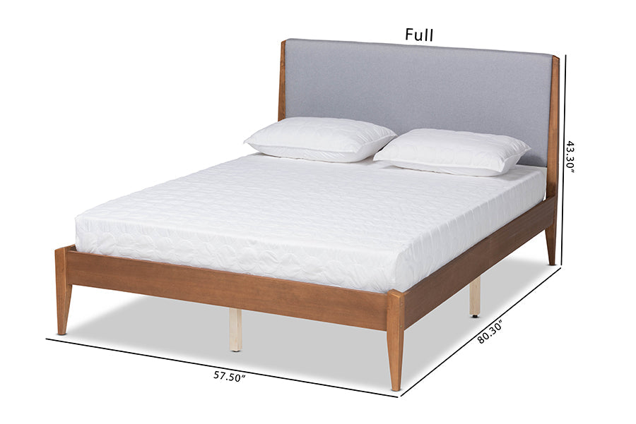 Baxton Studio Lenora Mid-Century Modern Grey Fabric Upholstered and Walnut Brown Finished Wood King Size Platform Bed
