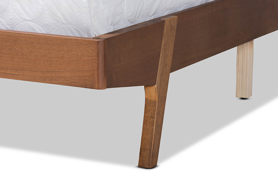Baxton Studio Senna Mid-Century Modern Grey Fabric Upholstered and Walnut Brown Finished Wood Queen Size Platform Bed
