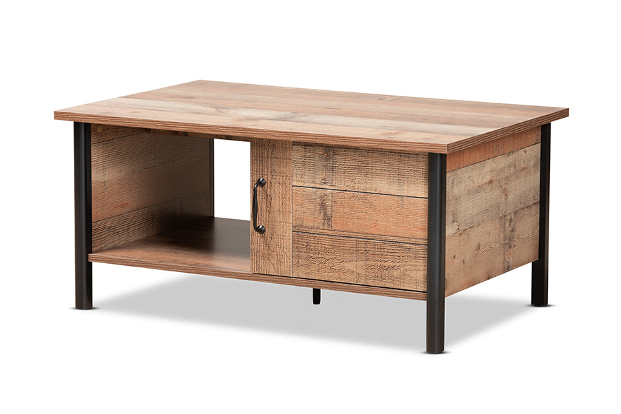 Baxton Studio Vaughan Modern and Contemporary Two-Tone Rustic Oak Brown and Black Finished Wood Coffee Table