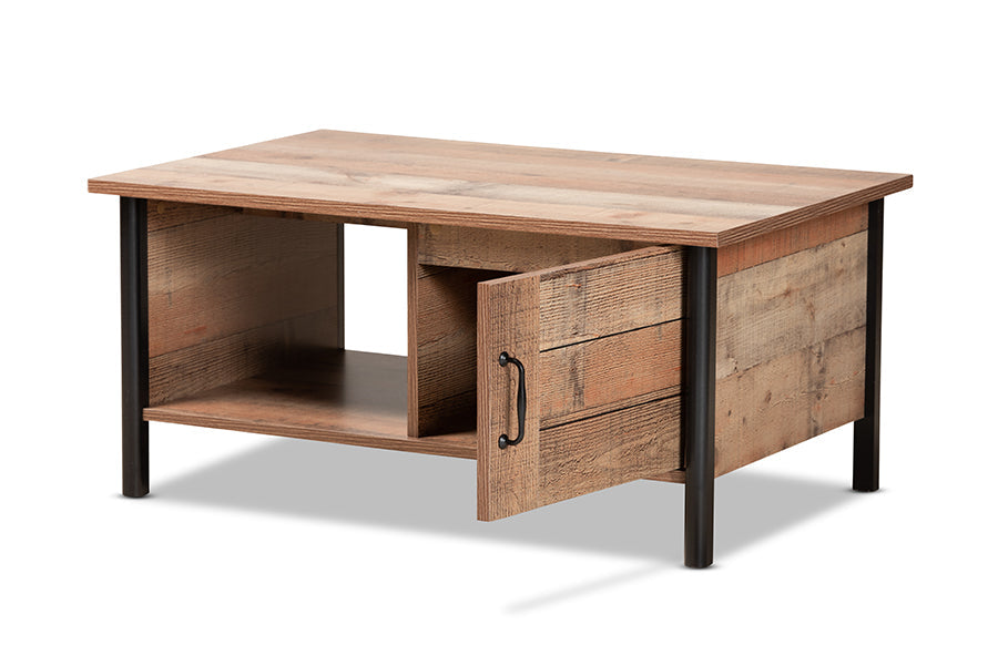 Baxton Studio Vaughan Modern and Contemporary Two-Tone Rustic Oak Brown and Black Finished Wood Coffee Table