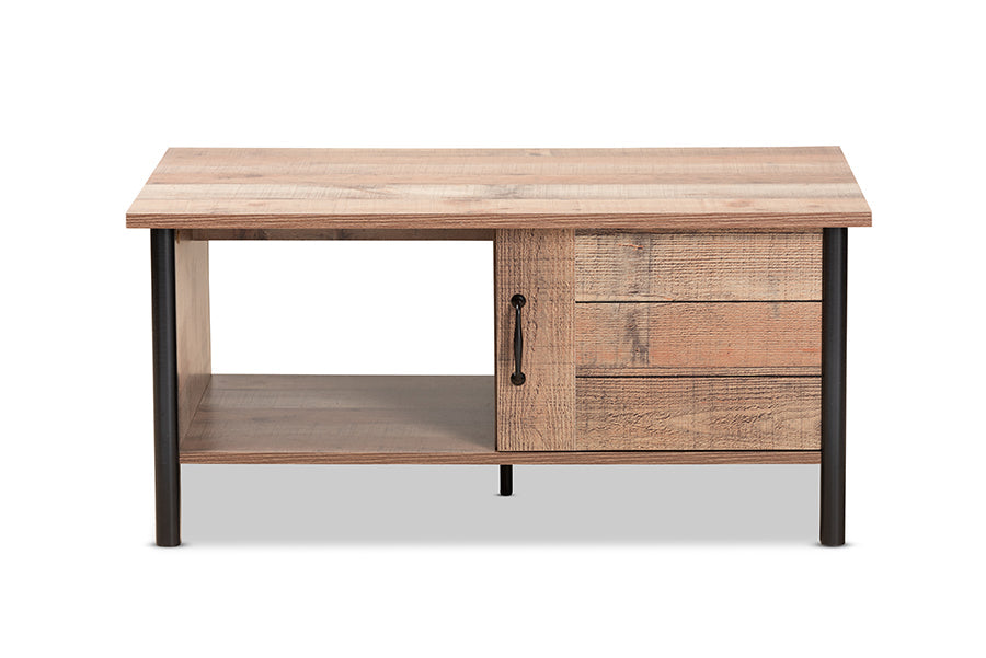 Baxton Studio Vaughan Modern and Contemporary Two-Tone Rustic Oak Brown and Black Finished Wood Coffee Table