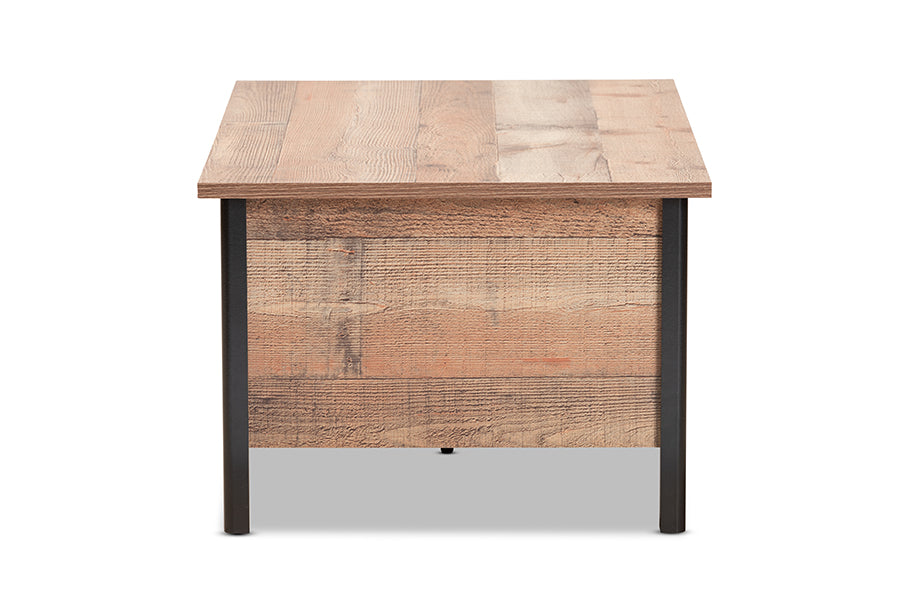 Baxton Studio Vaughan Modern and Contemporary Two-Tone Rustic Oak Brown and Black Finished Wood Coffee Table