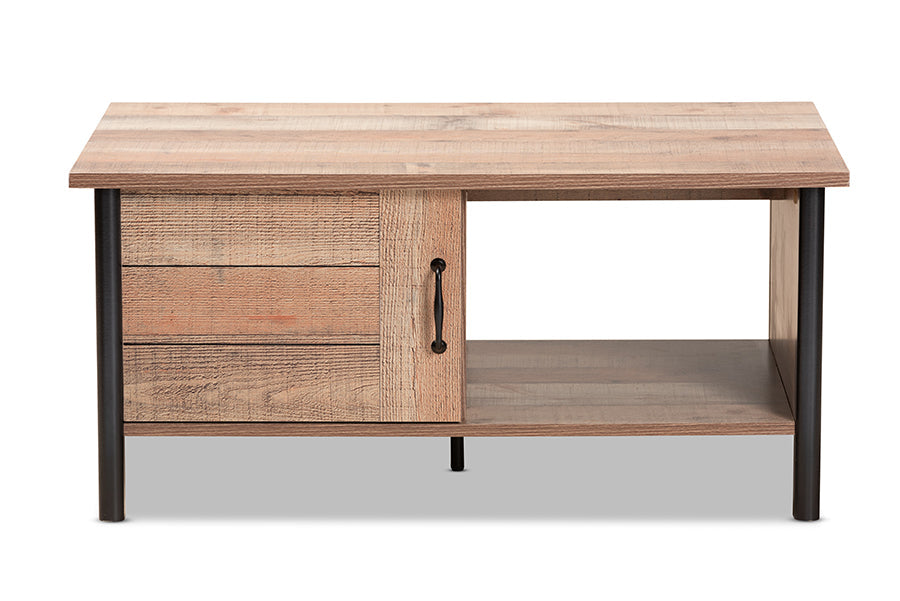Baxton Studio Vaughan Modern and Contemporary Two-Tone Rustic Oak Brown and Black Finished Wood Coffee Table