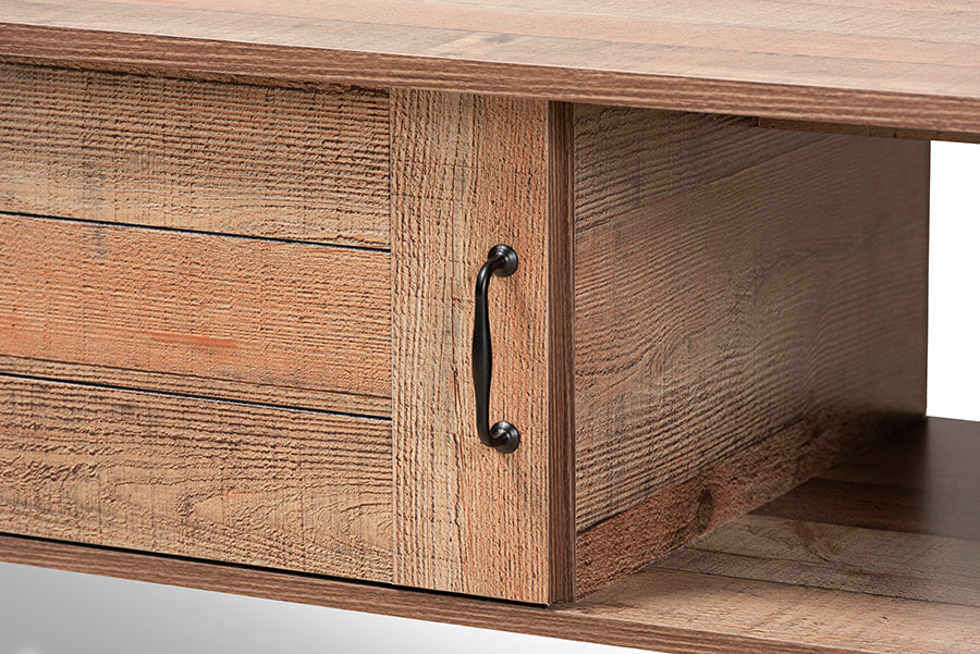 Baxton Studio Vaughan Modern and Contemporary Two-Tone Rustic Oak Brown and Black Finished Wood Coffee Table