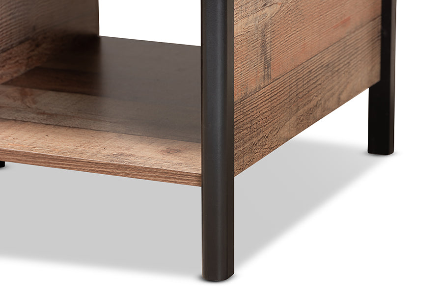 Baxton Studio Vaughan Modern and Contemporary Two-Tone Rustic Oak Brown and Black Finished Wood Coffee Table