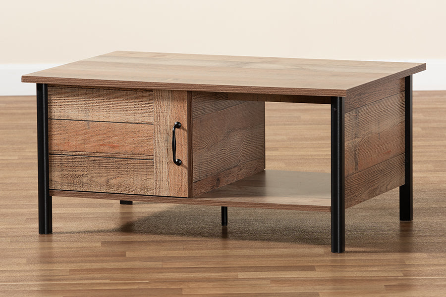 Baxton Studio Vaughan Modern and Contemporary Two-Tone Rustic Oak Brown and Black Finished Wood Coffee Table