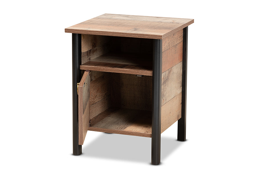 Baxton Studio Vaughan Modern and Contemporary Two-Tone Rustic Oak Brown and Black Finished Wood Nightstand