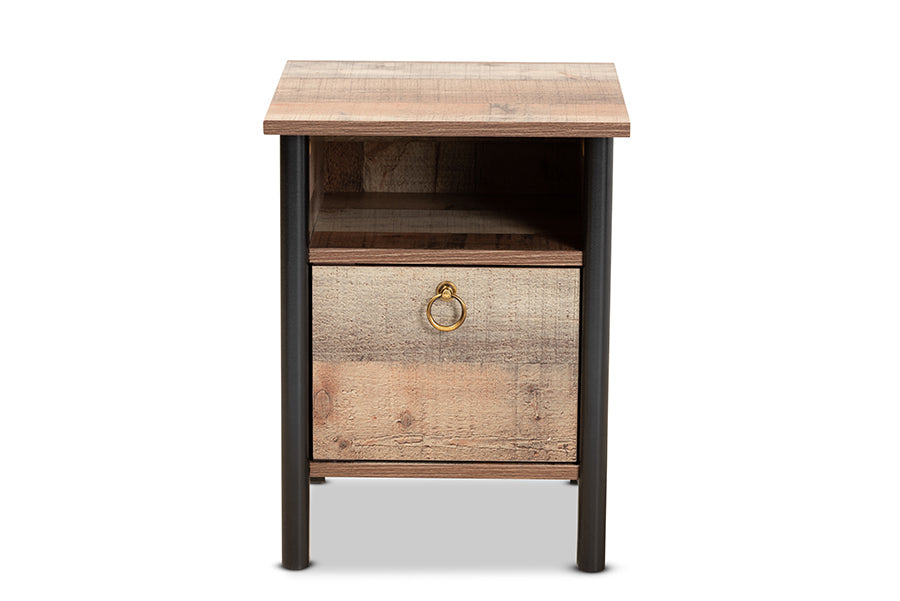 Baxton Studio Vaughan Modern and Contemporary Two-Tone Rustic Oak Brown and Black Finished Wood Nightstand