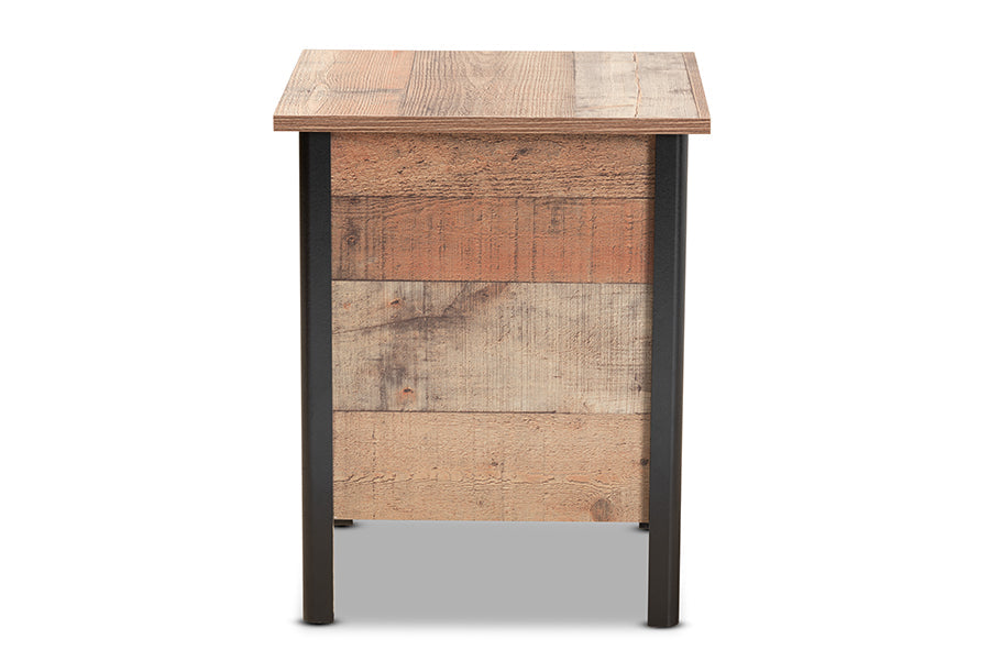 Baxton Studio Vaughan Modern and Contemporary Two-Tone Rustic Oak Brown and Black Finished Wood Nightstand