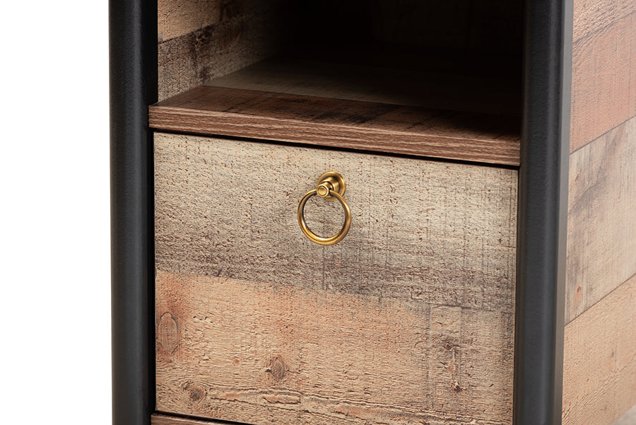 Baxton Studio Vaughan Modern and Contemporary Two-Tone Rustic Oak Brown and Black Finished Wood Nightstand