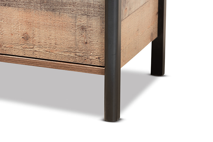 Baxton Studio Vaughan Modern and Contemporary Two-Tone Rustic Oak Brown and Black Finished Wood Nightstand