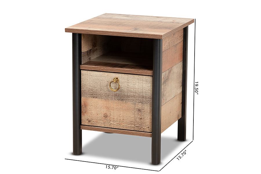 Baxton Studio Vaughan Modern and Contemporary Two-Tone Rustic Oak Brown and Black Finished Wood Nightstand