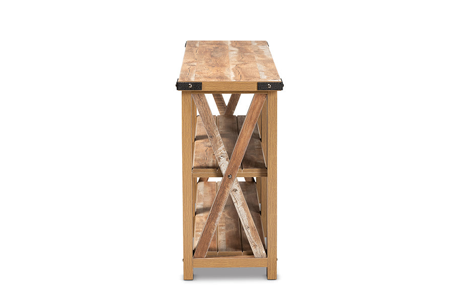 Baxton Studio Angelo Modern and Contemporary Rustic Oak Brown Finished Wood Console Table