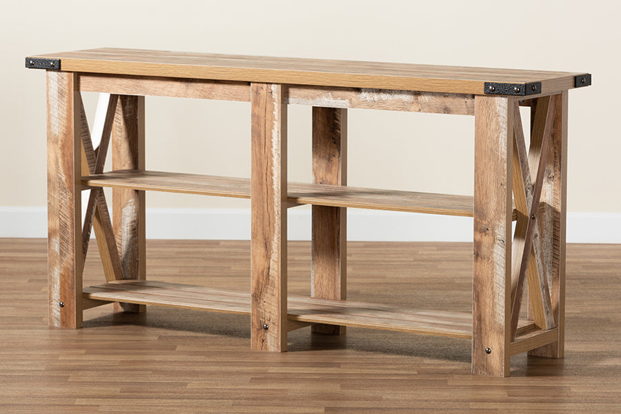 Baxton Studio Angelo Modern and Contemporary Rustic Oak Brown Finished Wood Console Table