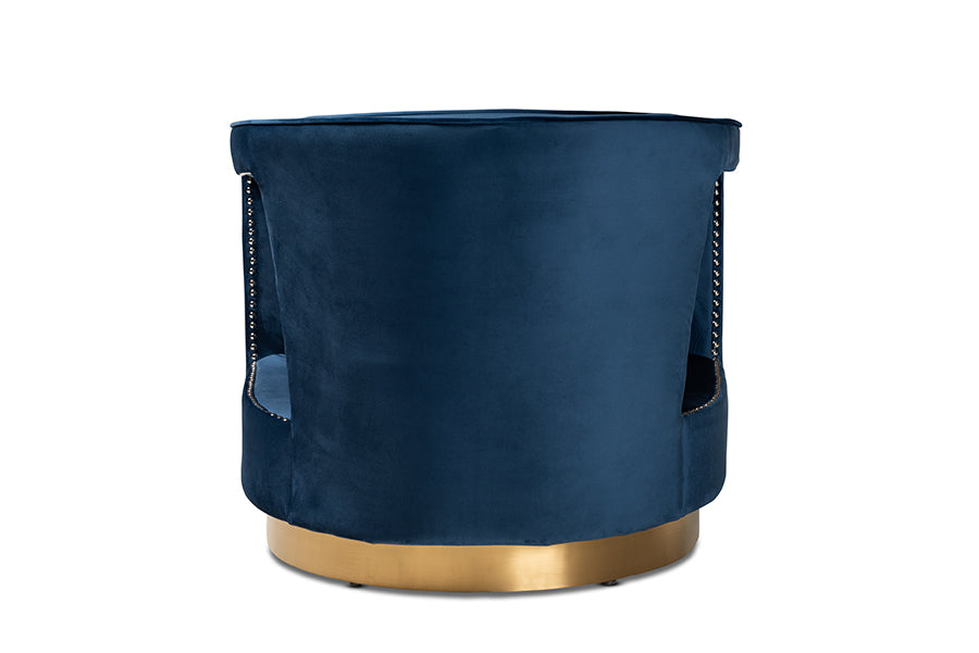 Baxton Studio Neville Modern Luxe and Glam Navy Blue Velvet Fabric Upholstered and Gold Finished Metal Armchair