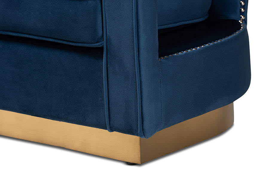 Baxton Studio Neville Modern Luxe and Glam Navy Blue Velvet Fabric Upholstered and Gold Finished Metal Armchair