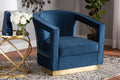 Baxton Studio Neville Modern Luxe and Glam Navy Blue Velvet Fabric Upholstered and Gold Finished Metal Armchair