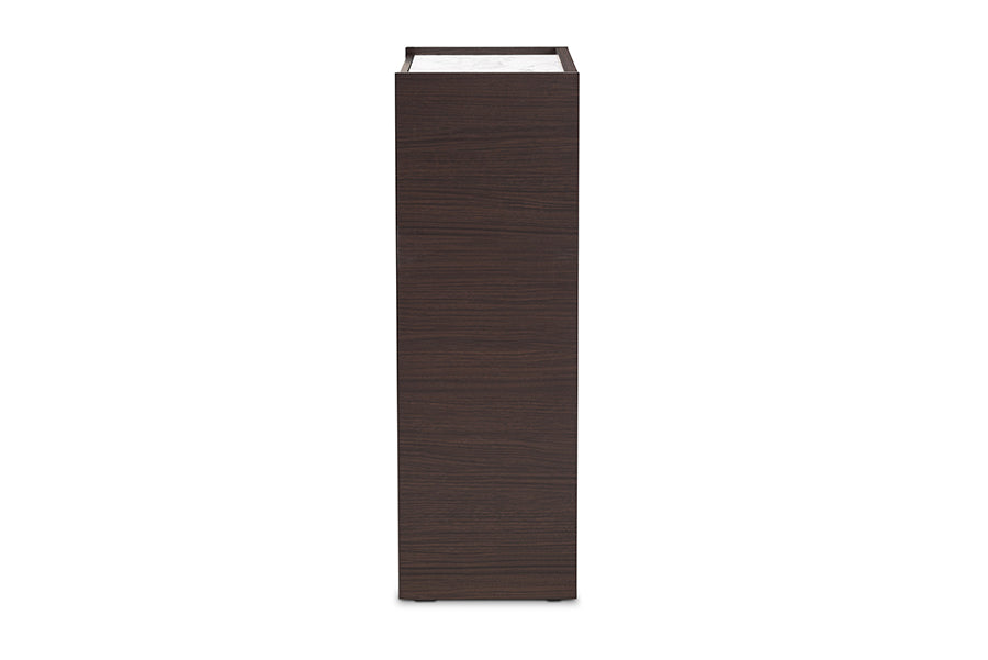 Baxton Studio Walker Modern and Contemporary Dark Brown and Gold Finished Wood Shoe Cabinet with Faux Marble Top